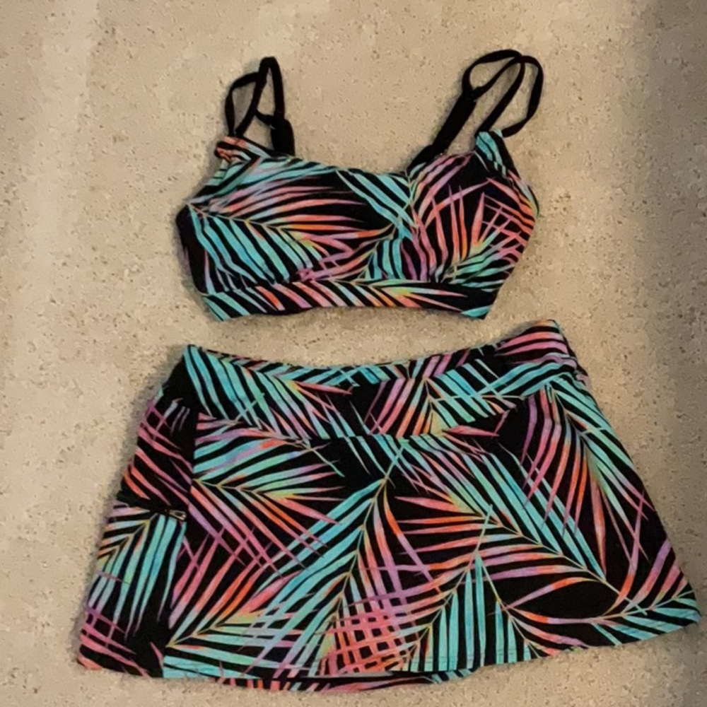 Colorful Palm Leaf Women's Swim Set